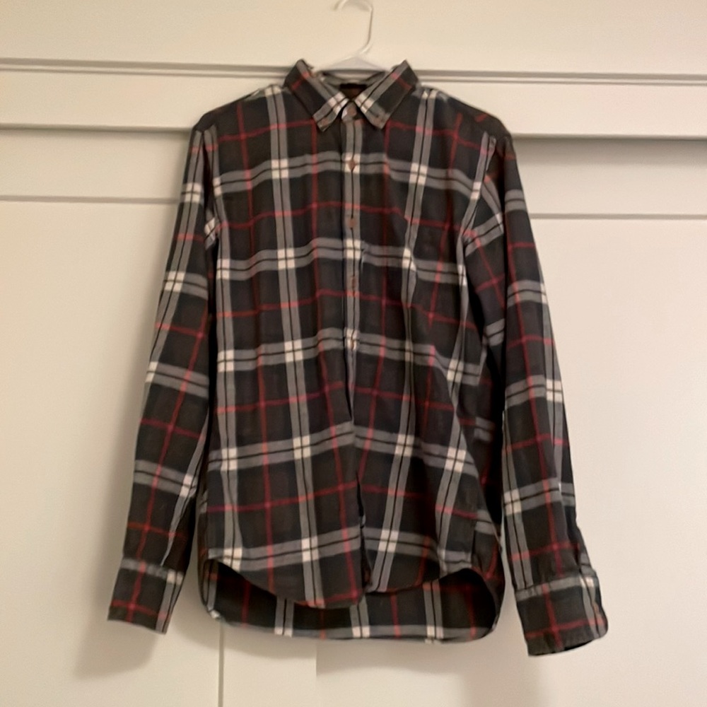 J. Crew Long Sleeve Button Down Flannel Shirt in Grey Plaid Mens Medium